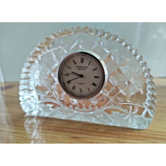 Vintage Edinburgh Crystal Quartz Clock Etched Floral 4" x 2 3/4" - Picture 1 of 9